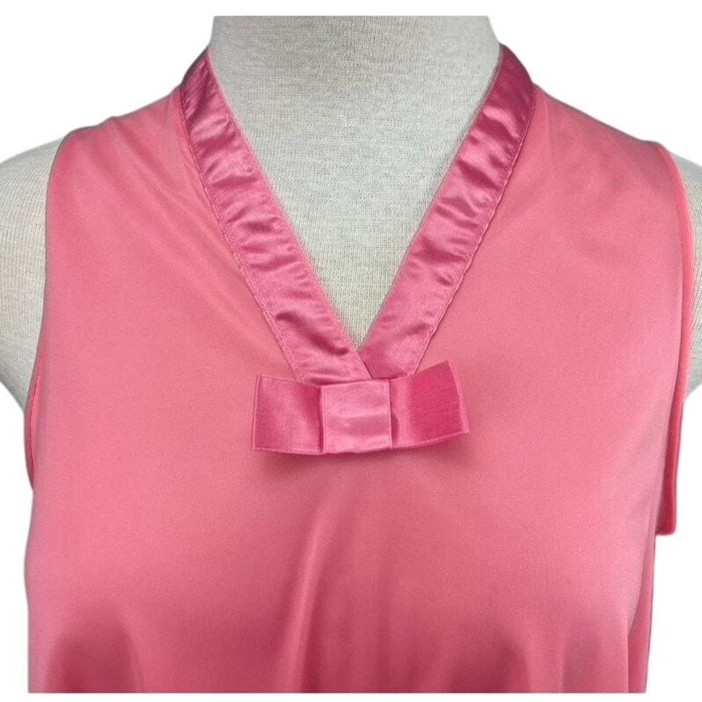 Vintage Pink Womens (M) Nightgown 70s Satin Trim Bow Nightie Coquette Lingerie - Picture 2 of 8